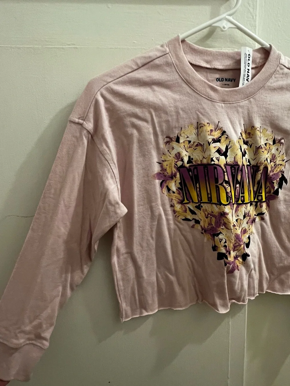 Old Navy Light Pink Cropped Nirvana Heart Floral Tee
